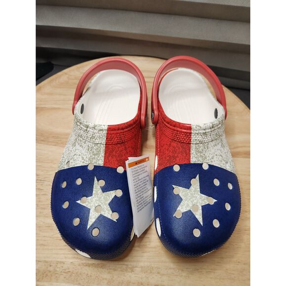 Crocs Classic Texas Flag Clog Women's 10 Men's 8 Red White Blue - Picture 8 of 9
